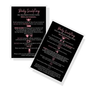 Body Sculpting Pre and Post Treatment Information Cards | 30 Pack | 4x6” inch Large Postcard Size | Black with Rose Gold Design