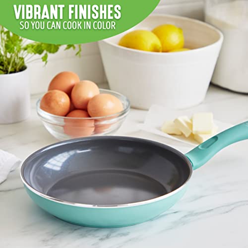 GreenLife Soft Grip Diamond Healthy Ceramic Nonstick, 8" Frying Pan Skillet, PFAS-Free, Dishwasher Safe, Turquoise