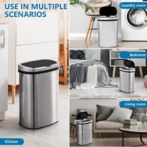 Innovaze 13 Gal./50 Liter Stainless Steel Oval Motion Sensor Trash Can for Kitchen