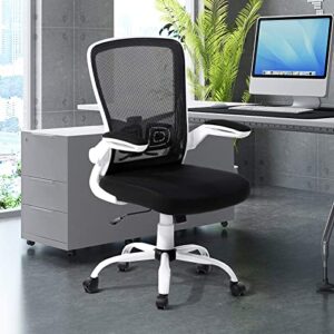 unicoo - mid back mesh computer chair, office task desk chair, swivel home comfort chairs with padded flip-up armrests and adjustable lumbar support (ry-n-01-white)