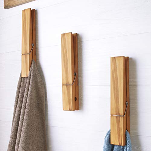 The Lakeside Collection Jumbo Clothespin Towel Holder Wall Hook - Farmhouse Bathroom Accent