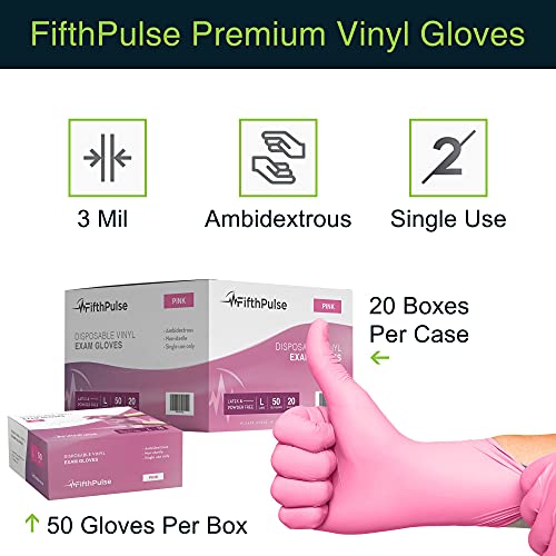 Pink Vinyl Disposable Gloves Medium 50 Pack - Latex Free, Powder Free Medical Exam Gloves - Surgical, Home, Cleaning, and Food Gloves - 3 Mil Thickness