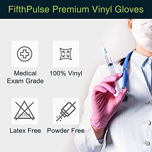 Pink Vinyl Disposable Gloves Medium 50 Pack - Latex Free, Powder Free Medical Exam Gloves - Surgical, Home, Cleaning, and Food Gloves - 3 Mil Thickness