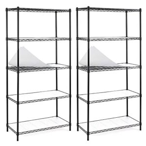 efine 2-pack 5-shelf shelving unit, adjustable, heavy duty carbon steel wire shelves, 150lbs loading capacity per shelf, units and storage for kitchen garage (30w x 14d 60h) black, s200-5x2