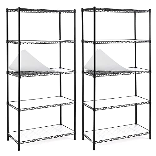 EFINE 2-Pack 5-Shelf Shelving Unit, Adjustable, Heavy Duty Carbon Steel Wire Shelves, 150lbs Loading Capacity Per Shelf, Units and Storage for Kitchen Garage (30W x 14D 60H) Black, S200-5X2