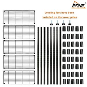 EFINE 2-Pack 5-Shelf Shelving Unit, Adjustable, Heavy Duty Carbon Steel Wire Shelves, 150lbs Loading Capacity Per Shelf, Units and Storage for Kitchen Garage (30W x 14D 60H) Black, S200-5X2