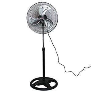 K Tool International 77733; 18 Inch Pedestal Fan; For Commercial and Residential Use, 3 Speed Motor, Wide Fan Blades Designed for Quiet Operation, Adjustable Height Pedestal, 1,810 Max CFM, Black