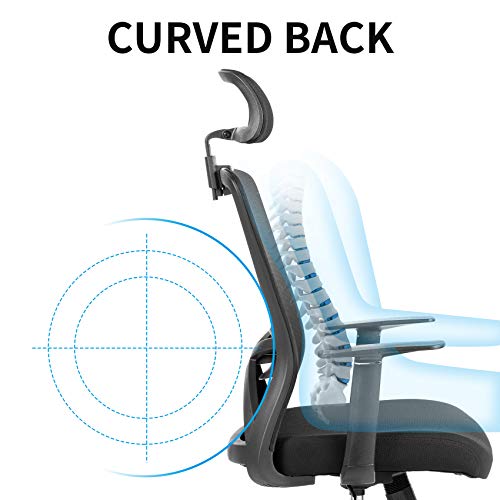 UNICOO - Office Chair Ergonomic High Back Swivel Chair, Mesh Computer Chair, Office Task Desk Chair with Lumbar Support, Backrest and Headrest (W-215C Black)