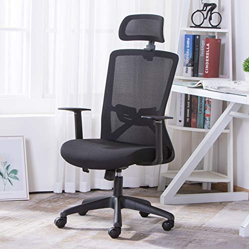 UNICOO - Office Chair Ergonomic High Back Swivel Chair, Mesh Computer Chair, Office Task Desk Chair with Lumbar Support, Backrest and Headrest (W-215C Black)