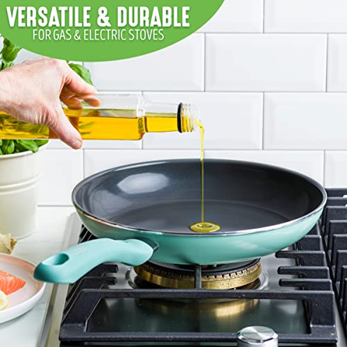 GreenLife Soft Grip Diamond Healthy Ceramic Nonstick, 10" Frying Pan Skillet, PFAS-Free, Dishwasher Safe, Turquoise