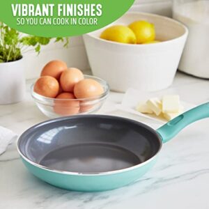 GreenLife Soft Grip Diamond Healthy Ceramic Nonstick, 10" Frying Pan Skillet, PFAS-Free, Dishwasher Safe, Turquoise