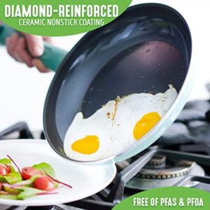 GreenLife Soft Grip Diamond Healthy Ceramic Nonstick, 10" Frying Pan Skillet, PFAS-Free, Dishwasher Safe, Turquoise
