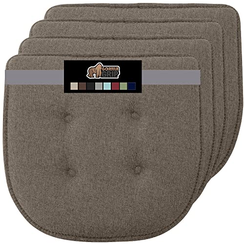 Gorilla Grip Tufted Memory Foam Chair Cushions, Set of 4 Comfortable Pads for Dining Room, Slip Resistant Backing, Washable Kitchen Table, Office Chairs, Computer Desk Seat Pad Cushion, 16x17 Latte