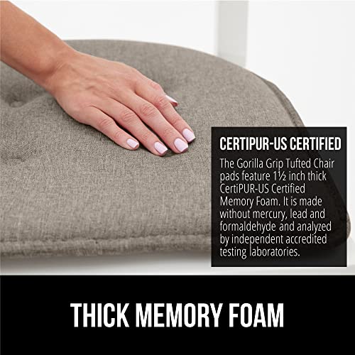 Gorilla Grip Tufted Memory Foam Chair Cushions, Set of 4 Comfortable Pads for Dining Room, Slip Resistant Backing, Washable Kitchen Table, Office Chairs, Computer Desk Seat Pad Cushion, 16x17 Latte