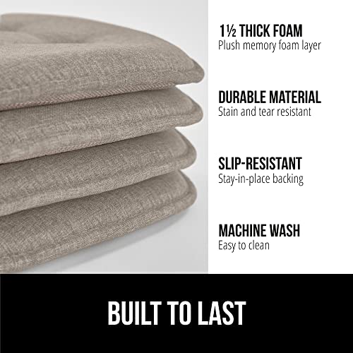 Gorilla Grip Tufted Memory Foam Chair Cushions, Set of 4 Comfortable Pads for Dining Room, Slip Resistant Backing, Washable Kitchen Table, Office Chairs, Computer Desk Seat Pad Cushion, 16x17 Latte