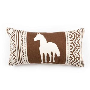 standing horse white and brown rectangle embroidered pillow