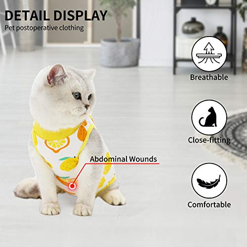 TORJOY Cat Professional Surgical Recovery Suit,E-Collar Alternative for Cats Dogs,After Surgery Wear, Pajama Suit,Home Indoor Pets Clothing (M (6-8 1bs), Lemon)