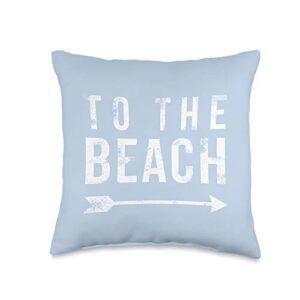 vine mercantile to the beach-cute summer quote-vintage breeze blue throw pillow, 16x16, multicolor