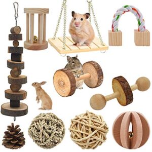 mcfeddy guinea pigs rabbits hamster chew toys 10 pcs of wooden small animal cage accessories organic apple wood activity toy exercise wheelteeth molars pet ball suitable for mouse chinchillas bird etc