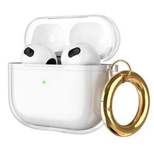 restone case for air-pods 3 gen cover 2021 generation, clear silicone protective case with cute key-chain for women men, crystal