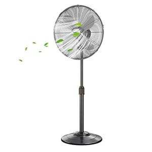 arlime16 inch oscillating standing floor fan, all metal pedestal fan with height adjustable, 4 blades, and 3 speed settings, powerful and quiet, wide spread stand fan for home, office, shop (black)