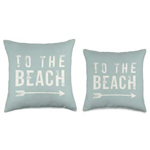 Vine Mercantile To The Beach-Cute Summer Quote-Vintage Light Grayed Aqua Throw Pillow, 16x16, Multicolor