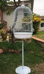 round bird hook cage with stand for finch canary cockatiel parakeet dome top, cage only dimension: 16" diameter x 28" h, cage and stand: 16" d x 57" h (16" d x 57" h, white)