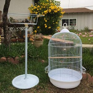 Round Bird Hook Cage with Stand for Finch Canary Cockatiel Parakeet Dome Top, Cage Only Dimension: 16" Diameter x 28" H, Cage and Stand: 16" D X 57" H (16" D X 57" H, White)