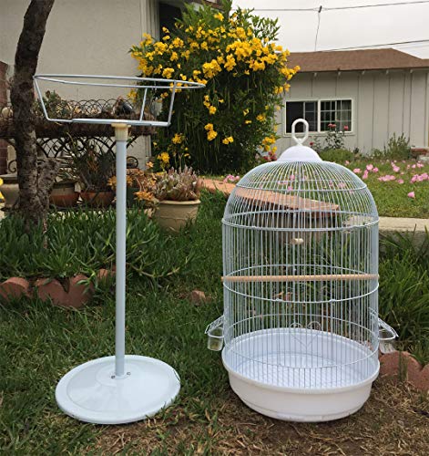 Round Bird Hook Cage with Stand for Finch Canary Cockatiel Parakeet Dome Top, Cage Only Dimension: 16" Diameter x 28" H, Cage and Stand: 16" D X 57" H (16" D X 57" H, White)