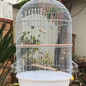 Round Bird Hook Cage with Stand for Finch Canary Cockatiel Parakeet Dome Top, Cage Only Dimension: 16" Diameter x 28" H, Cage and Stand: 16" D X 57" H (16" D X 57" H, White)