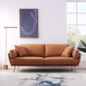 acanva mid-century modern 3-seat living room couch, genuine leather sofa, glazed ginger