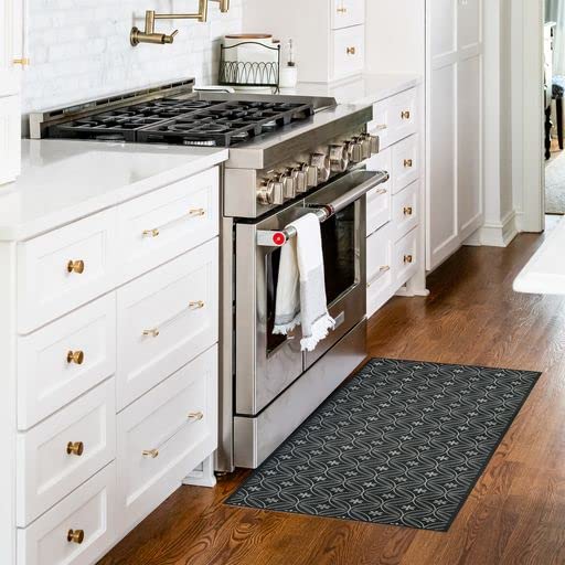 Carolina Creekhouse Grace FloorFlat (042087CI) | Decorative Vinyl Floor Covering | Lay Flat | Durable | No Curling Edges | Waterproof | Easy Clean | Wipeable | Eco-Friendly | 3’ x 5’ Mat | Black Beige