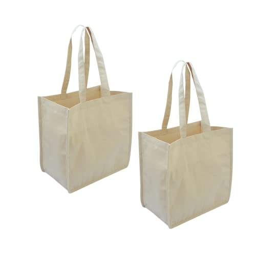 WHITEWRAP Canvas Grocery Shopping Bag with 6 Pockets 14.5” x 13” x 8" Pack of 2