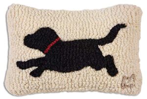 chandler 4 corners artist-designed running black dog hand-hooked wool decorative throw pillow (8” x 12”)