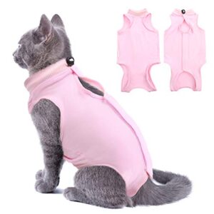 sunfura cat recovery suit for abdominal wounds spay after surgery, professional breathable surgical body suit for cats dogs neuter, e-collar alternative pet anxiety vest shirt anti licking (m, pink)