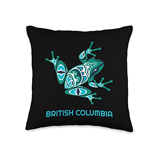 British Columbia PNW Native Green Frog British Columbia Frog Native Pacific NW Canada Throw Pillow, 16x16, Multicolor