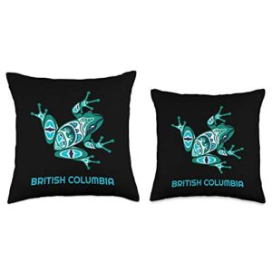 British Columbia PNW Native Green Frog British Columbia Frog Native Pacific NW Canada Throw Pillow, 16x16, Multicolor