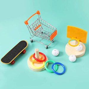 TangXSTAR 4 Pieces Bird Intelligence Toy Set Include Shopping Cart Basketball Stacking Ring Toy Skateboard Parrot Intelligence Bird Training Toy