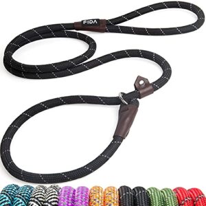 fida durable slip lead dog leash, 6 ft x 1/2" heavy duty dog loop leash, comfortable strong rope slip leash for large, medium dogs, no pull pet training leash with highly reflective, black