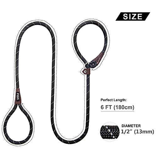 Fida Durable Slip Lead Dog Leash, 6 FT x 1/2" Heavy Duty Dog Loop Leash, Comfortable Strong Rope Slip Leash for Large, Medium Dogs, No Pull Pet Training Leash with Highly Reflective, Black
