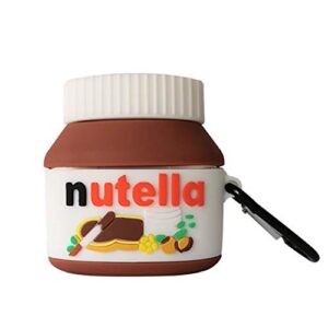 compatible for airpod pro case nutella bottle with carabiner, cute cartoon 3d silicone kawaii funny food design stylish boys girls kids teens women case cover for airpods pro [2019] - nutella