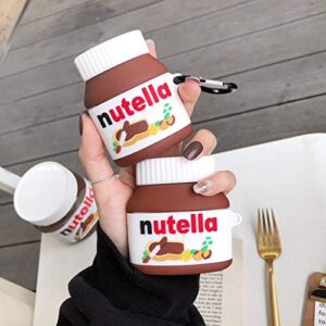 Compatible for Airpod Pro Case Nutella Bottle with Carabiner, Cute Cartoon 3D Silicone Kawaii Funny Food Design Stylish Boys Girls Kids Teens Women Case Cover for Airpods Pro [2019] - Nutella