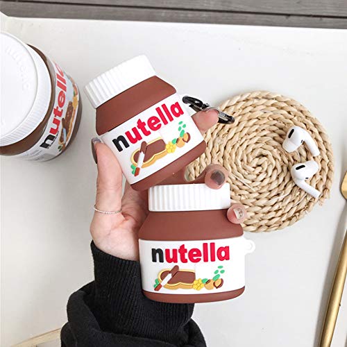 Compatible for Airpod Pro Case Nutella Bottle with Carabiner, Cute Cartoon 3D Silicone Kawaii Funny Food Design Stylish Boys Girls Kids Teens Women Case Cover for Airpods Pro [2019] - Nutella
