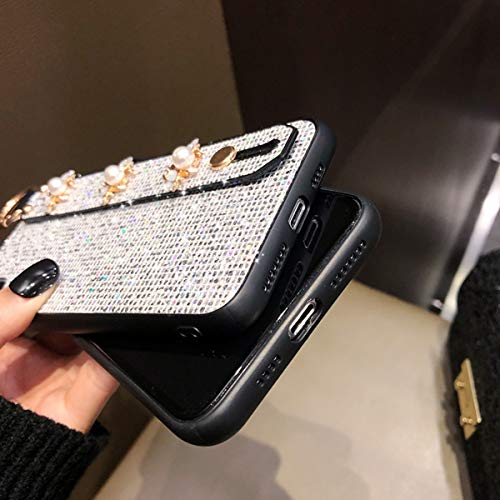 aowner Compatible with iPhone 12 Pro Max Bling Stand Holder Case Luxury Hand Strap Glitter Sparkle Diamond Bee Wrist Bracket for Woman Girls Protective Cover Case, 6.7 Inch, Silver