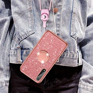 nancheng for LG Velvet 5G Case (LM-G900), LG Velvet 5G UW Case Glitter Luxury Sparkles TPU Slim Cute for Women Girls with Kickstand, Bling Diamond Ring Stand & Strap Case for LG Velvet 5G-Rose Gold