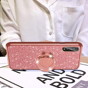 nancheng for LG Velvet 5G Case (LM-G900), LG Velvet 5G UW Case Glitter Luxury Sparkles TPU Slim Cute for Women Girls with Kickstand, Bling Diamond Ring Stand & Strap Case for LG Velvet 5G-Rose Gold