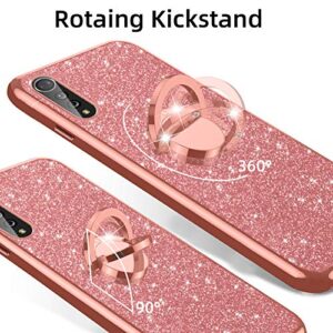 nancheng for LG Velvet 5G Case (LM-G900), LG Velvet 5G UW Case Glitter Luxury Sparkles TPU Slim Cute for Women Girls with Kickstand, Bling Diamond Ring Stand & Strap Case for LG Velvet 5G-Rose Gold