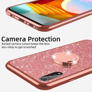 nancheng for LG Velvet 5G Case (LM-G900), LG Velvet 5G UW Case Glitter Luxury Sparkles TPU Slim Cute for Women Girls with Kickstand, Bling Diamond Ring Stand & Strap Case for LG Velvet 5G-Rose Gold