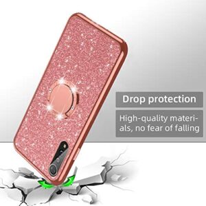 nancheng for LG Velvet 5G Case (LM-G900), LG Velvet 5G UW Case Glitter Luxury Sparkles TPU Slim Cute for Women Girls with Kickstand, Bling Diamond Ring Stand & Strap Case for LG Velvet 5G-Rose Gold