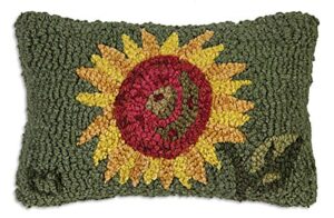 chandler 4 corners artist-designed sunflower hand-hooked wool decorative throw pillow (8” x 12”)